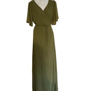 Baltic Born Green Maxi Gown with V-neck and Flutter Sleeves